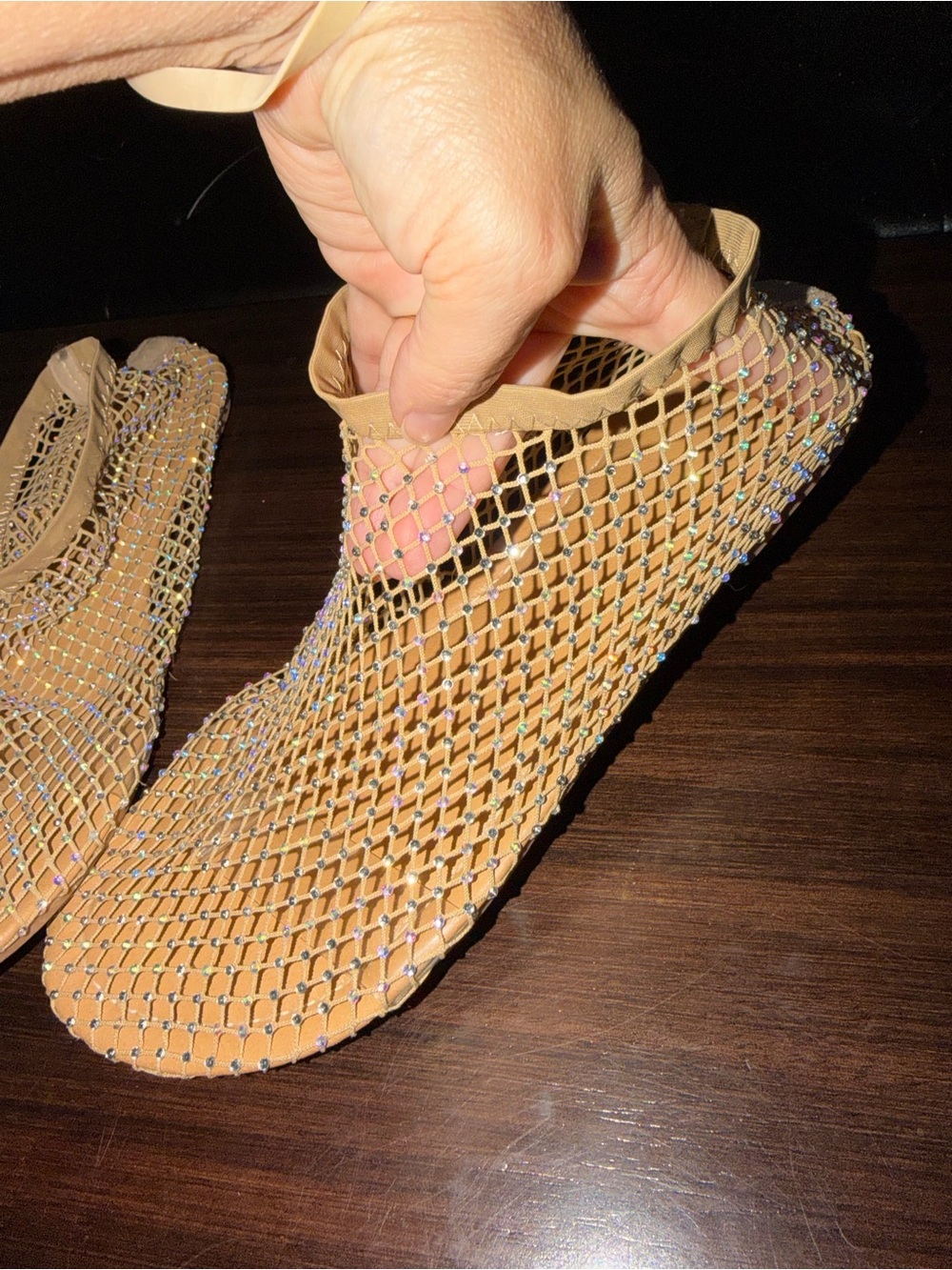 Women's Tan Mesh Rhinestone Sandals - Picture 2 of 4